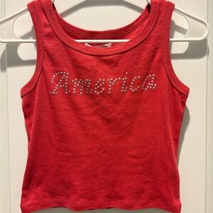 Grayson Threads Red Tank Top with 'America' Rhinestones